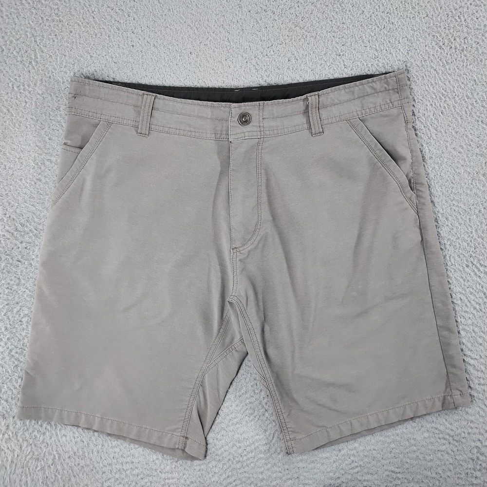 Kuhl Shorts Mens 38 Gray Stretch Twill Gusseted Hiking Casual Drawstring Pockets
